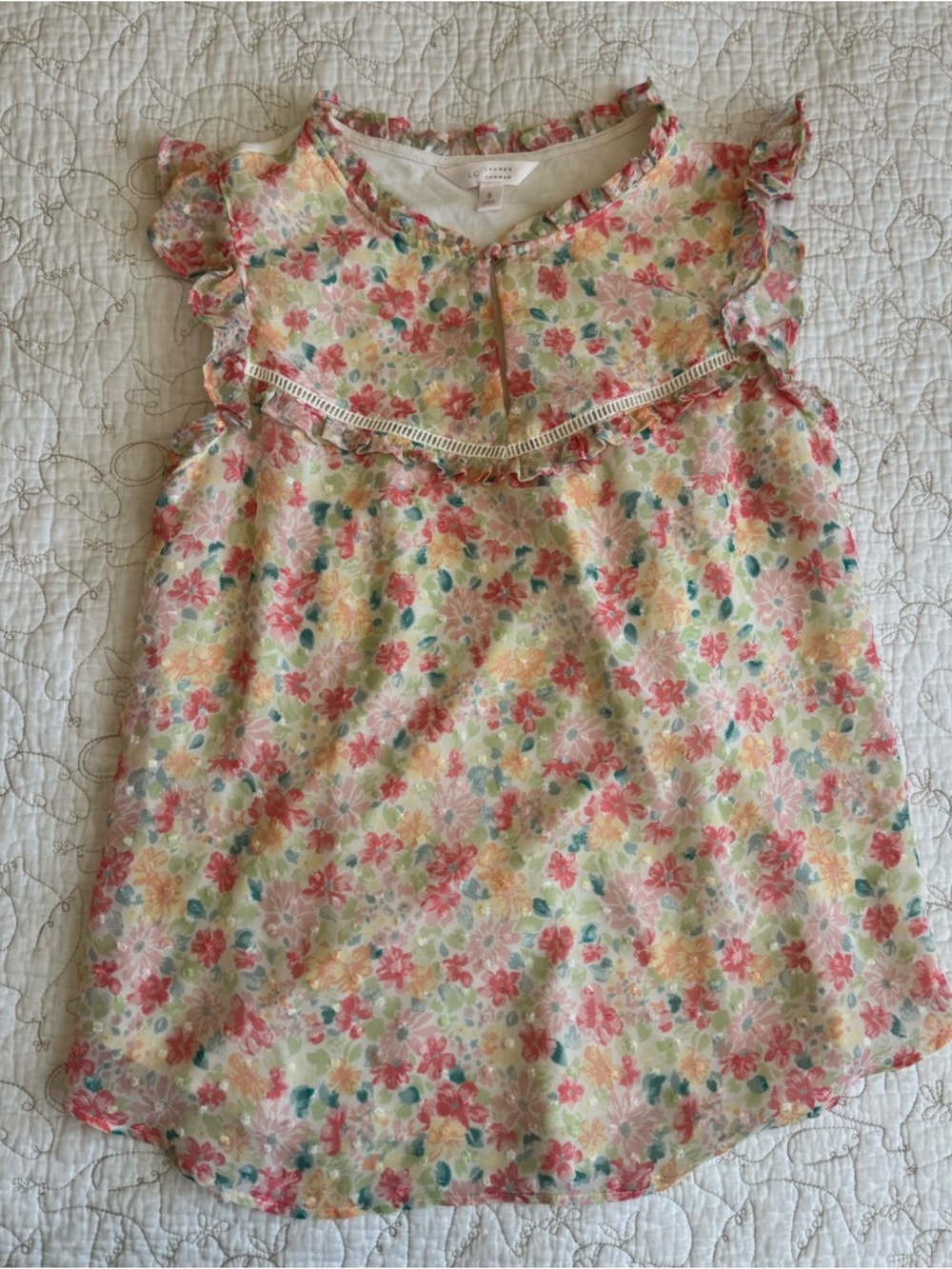 LC Lauren Conrad Floral Ruffle Sleeveless Top - Pink, Yellow, Green